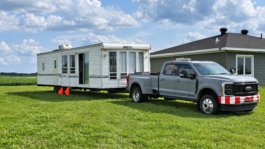 Mobile home loaded for transport by Transport JKM